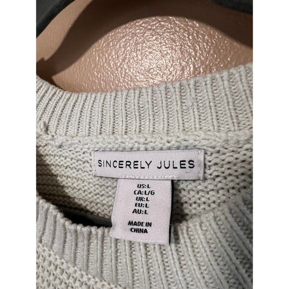 Sincerely Jules Oatmeal Chunky Ribbed Crop Pullover Sweater Size L Boho EUC - Picture 2 of 6